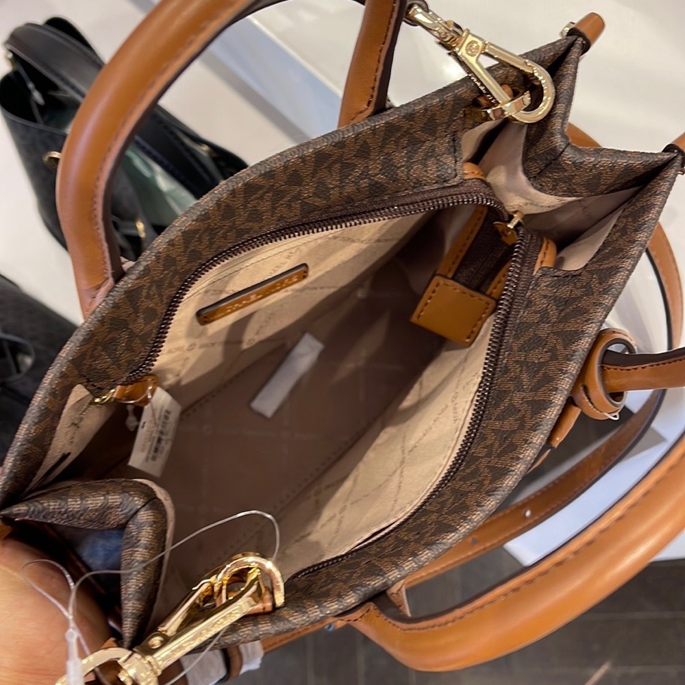Michael Kors Mirella Small Shopper Top Zip Crossbody Bag Brown Logo MK - Picture 13 of 16